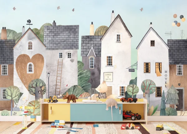 Custom Size Wall Mural Lovely Neighborhood | Premium Non-Woven Wallpaper | FTD5P 352371