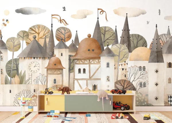 Custom Size Wall Mural Watercolor City | Premium Non-Woven Wallpaper | FTD5P 352395