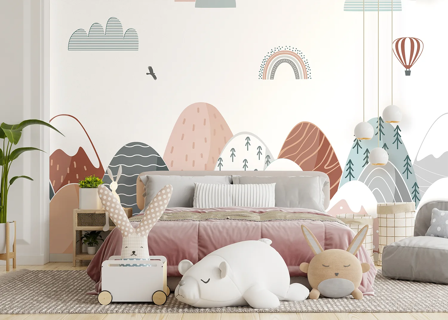 Custom Size Wall Mural Pastel Mountain Journey | Premium Non-Woven Wallpaper | FTD5P 352399 3