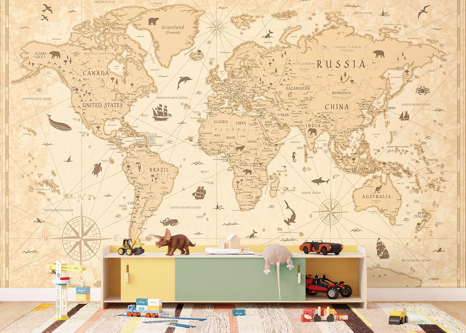 Custom Size Wall Mural Antique Atlas | Premium Non-Woven Wallpaper | FTD5P 352433