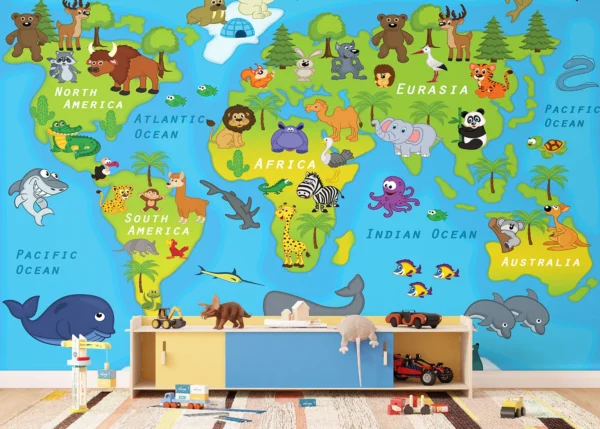 Custom Size Wall Mural Cartoon World Friends | Premium Non-Woven Wallpaper | FTD5P 352435