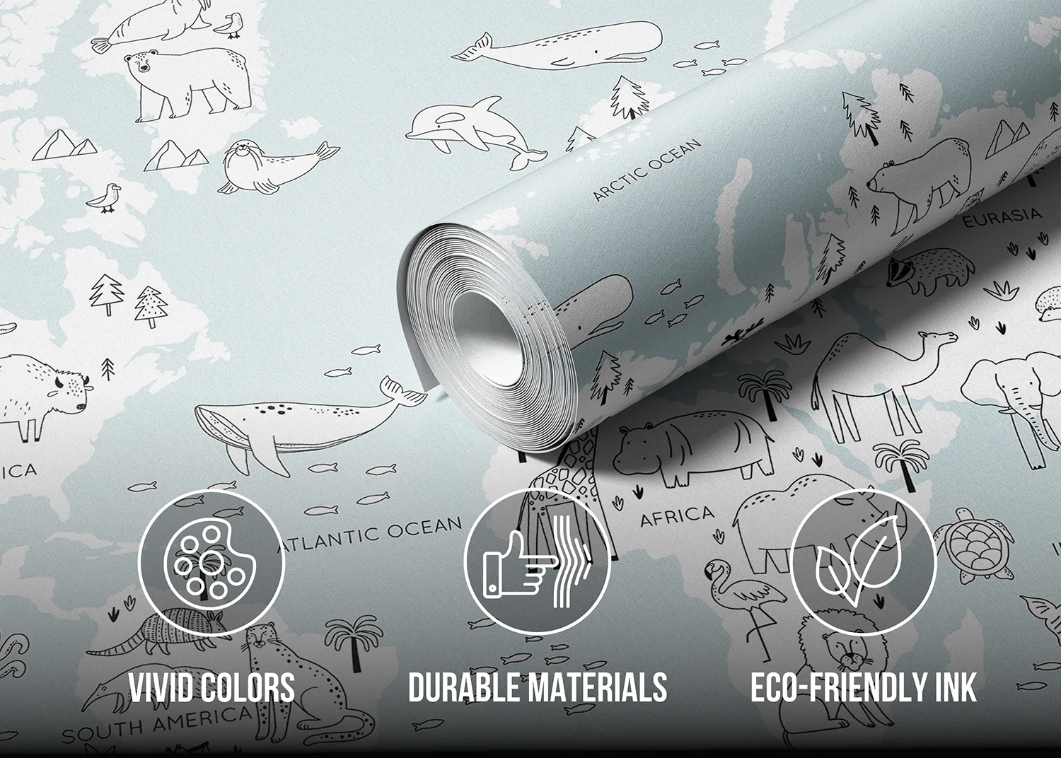 Custom Size Wall Mural Monochrome Animals World Map | Premium Non-Woven Wallpaper | FTD5P 352441 3