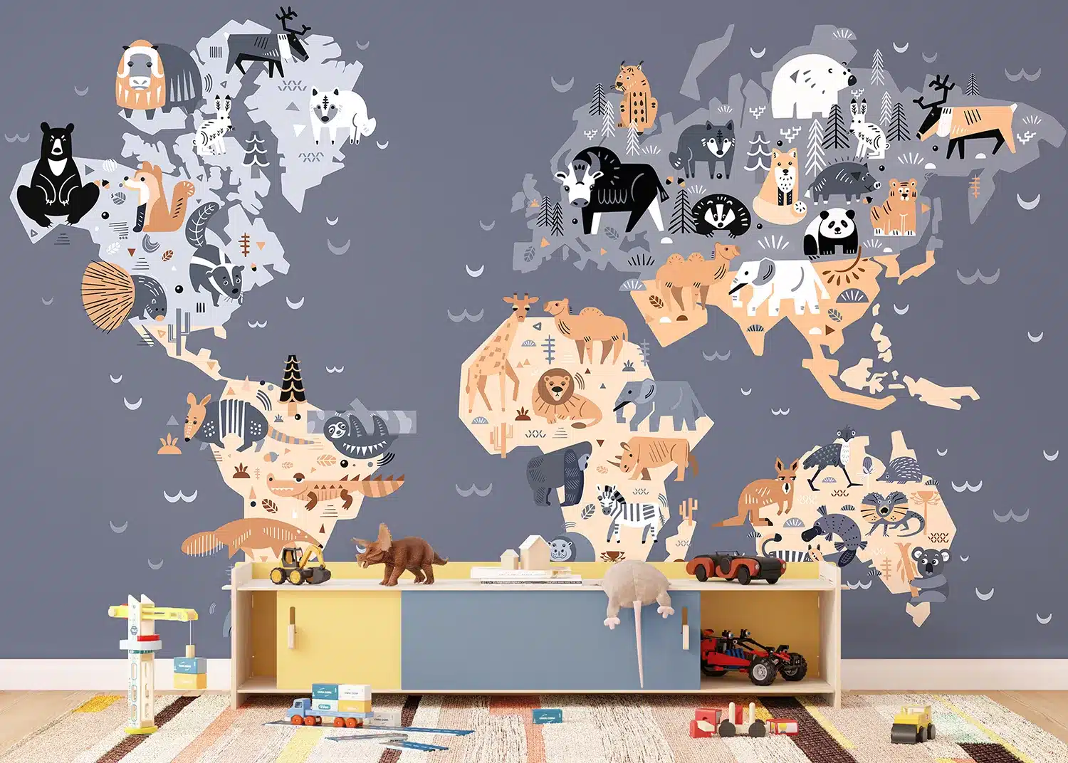 Custom Size Wall Mural DarKAnimals World Map | Premium Non-Woven Wallpaper | FTD5P352445
