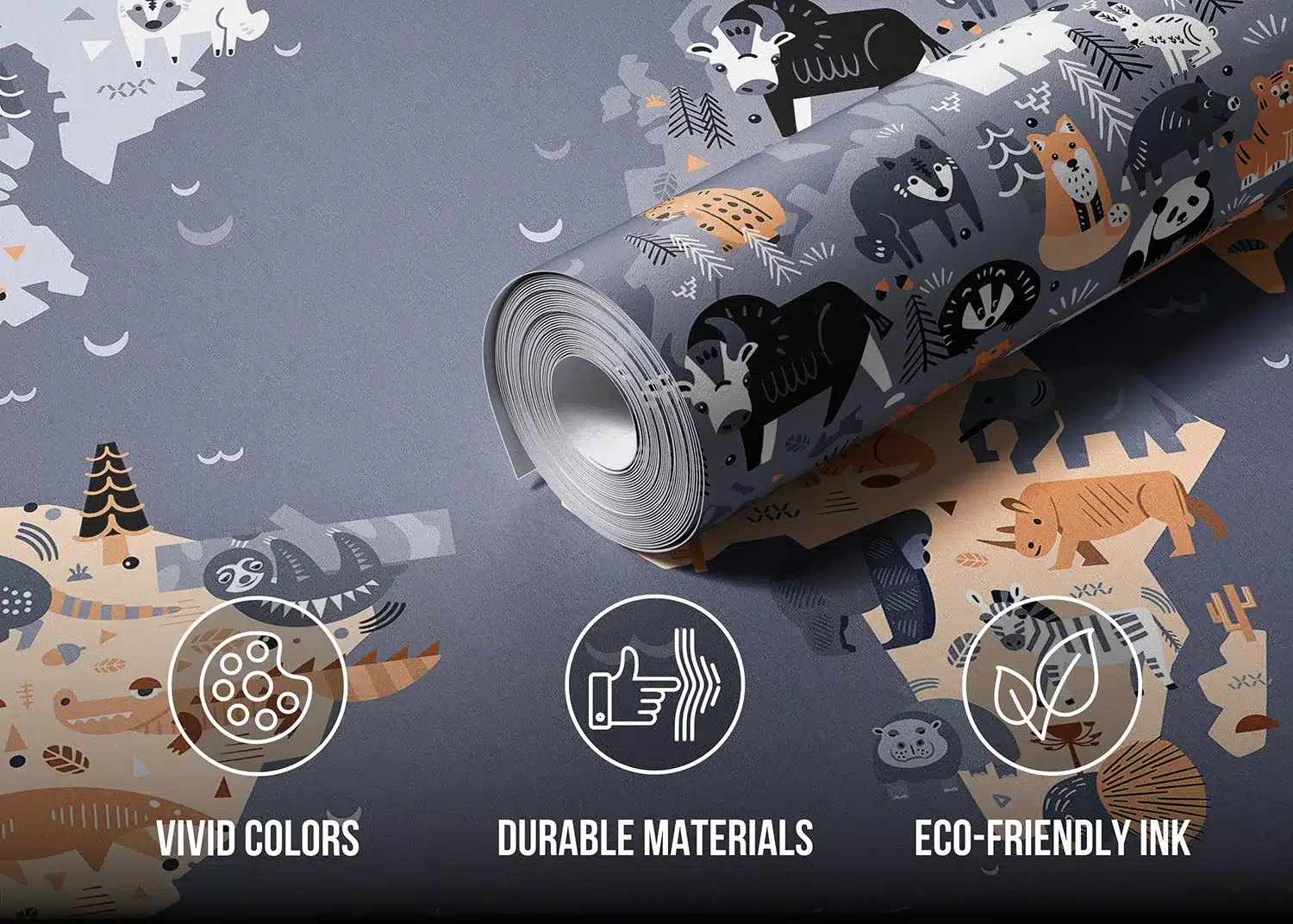 Custom Size Wall Mural DarKAnimals World Map | Premium Non-Woven Wallpaper | FTD5P352445 2