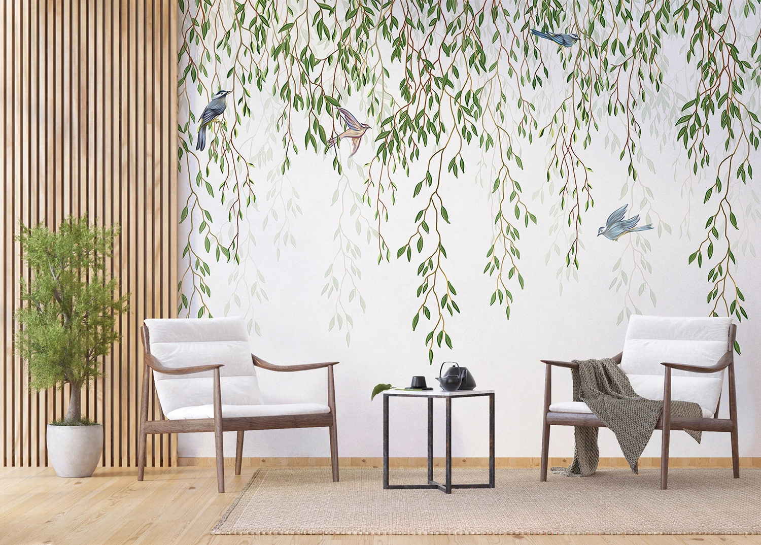 Custom Size Wall Mural Tender Branches | Premium Non-Woven Wallpaper | FTNS1288 2