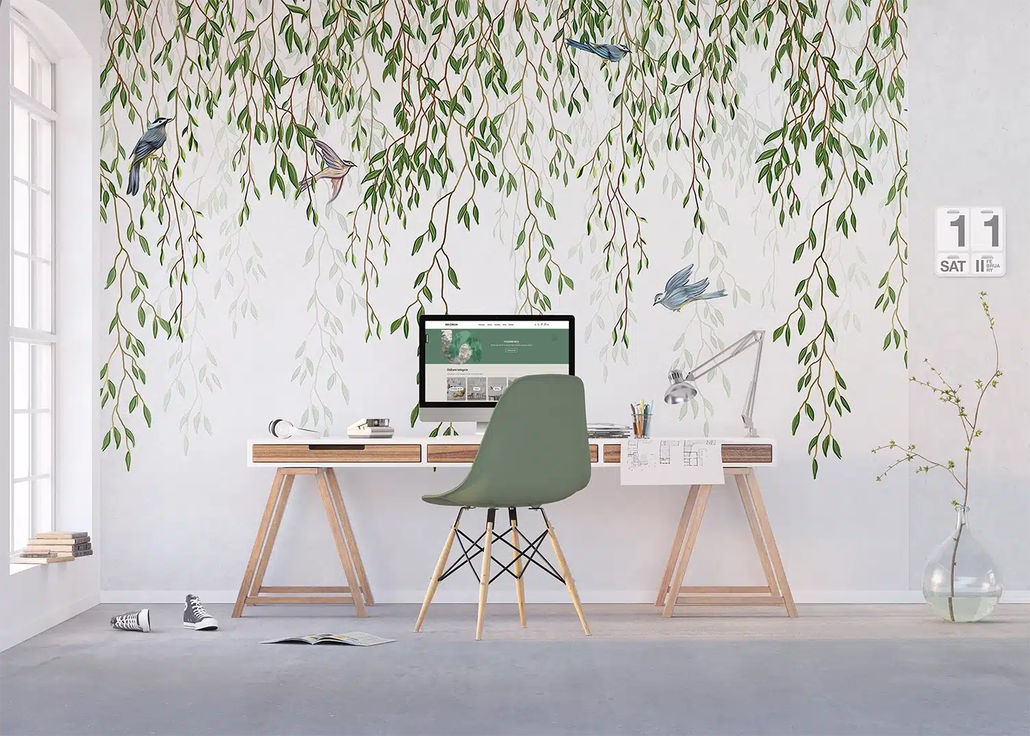 Custom Size Wall Mural Tender Branches | Premium Non-Woven Wallpaper | FTNS1288