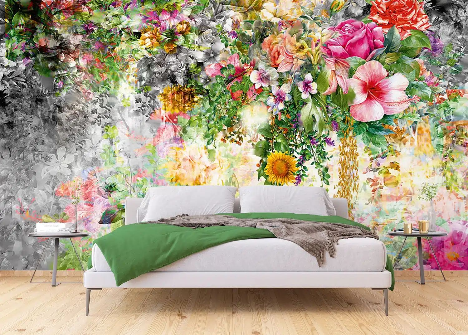 Custom Size Wall Mural Flowers on Concrete | Premium Non-Woven Wallpaper | FTNXXL1219 6
