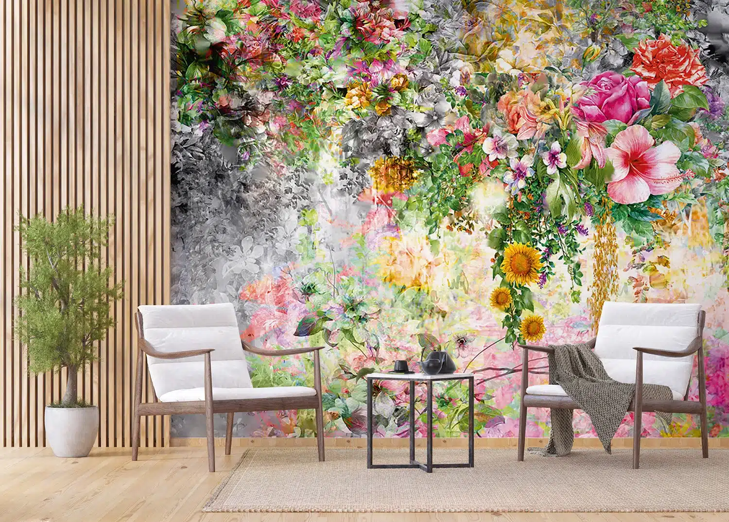 Custom Size Wall Mural Flowers on Concrete | Premium Non-Woven Wallpaper | FTNXXL1219 5