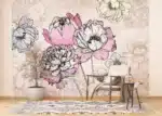 Vliesová fototapeta na zed' Tuší Kreslené Květy | 375 x 270 cm | FTNXXL 1230