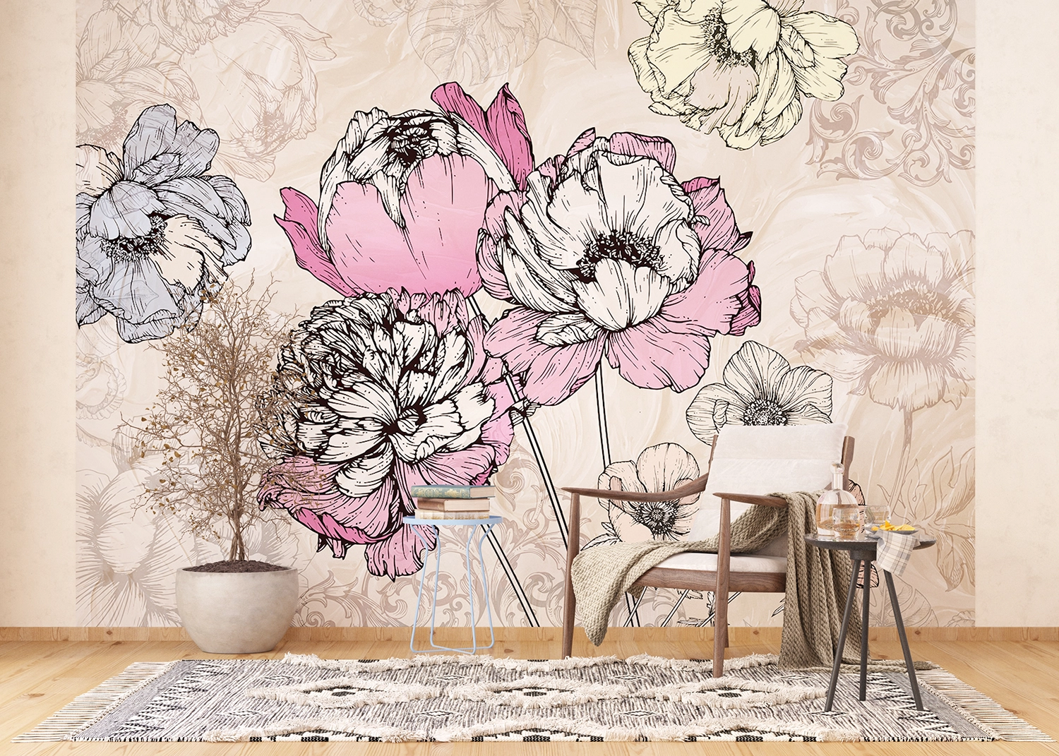 Wall Mural Tender Peonies, 375 x 270 cm, FTNXXL 1230