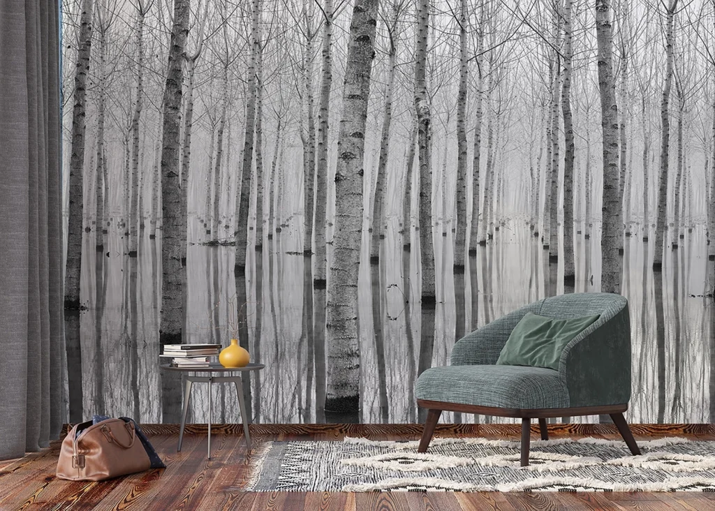 Custom Size Wall Mural Birch Reflection | Premium Non-Woven Wallpaper | FTNXXL3004