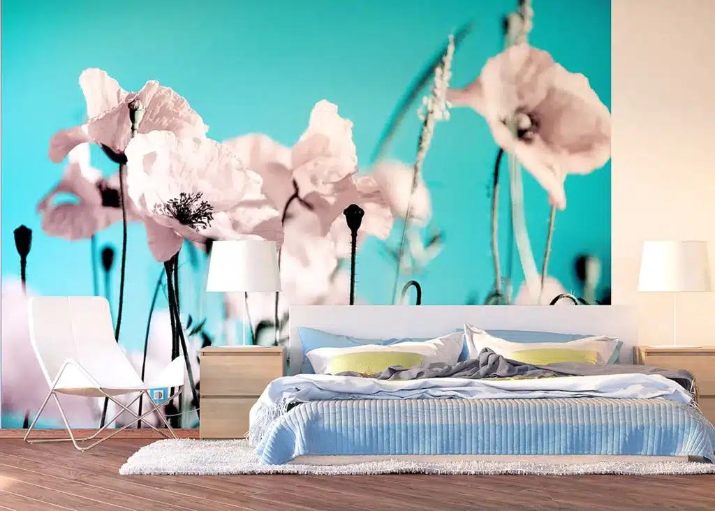 Custom Size Wall Mural Poppies on Blue | Premium Non-Woven Wallpaper | FTNXXL0118