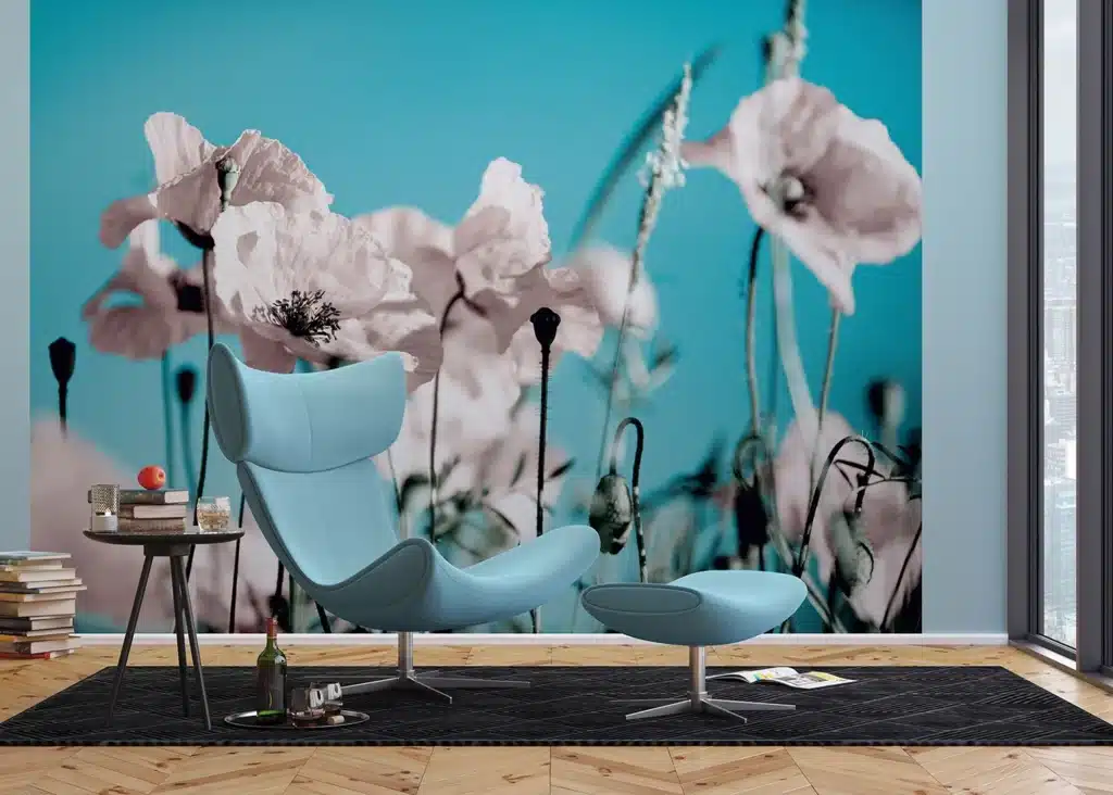 Custom Size Wall Mural Poppies on Blue | Premium Non-Woven Wallpaper | FTNXXL0118 2