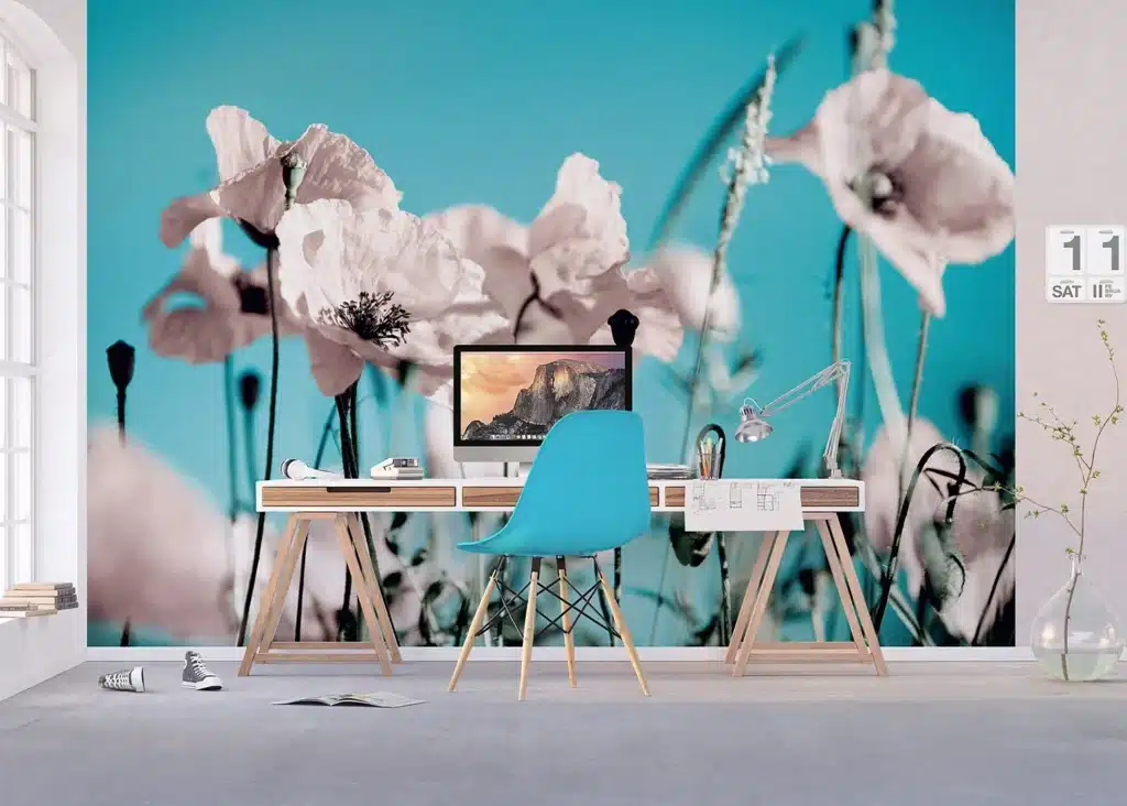 Custom Size Wall Mural Poppies on Blue | Premium Non-Woven Wallpaper | FTNXXL0118 5