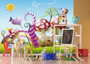 Dětská vliesová fototapeta na zed' Veselé Muchomůrky | 375 x 270 cm | FTNXXL 0410