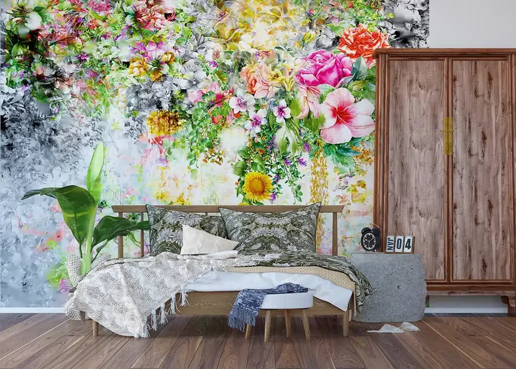 Custom Size Wall Mural Flowers on Concrete | Premium Non-Woven Wallpaper | FTNXXL1219