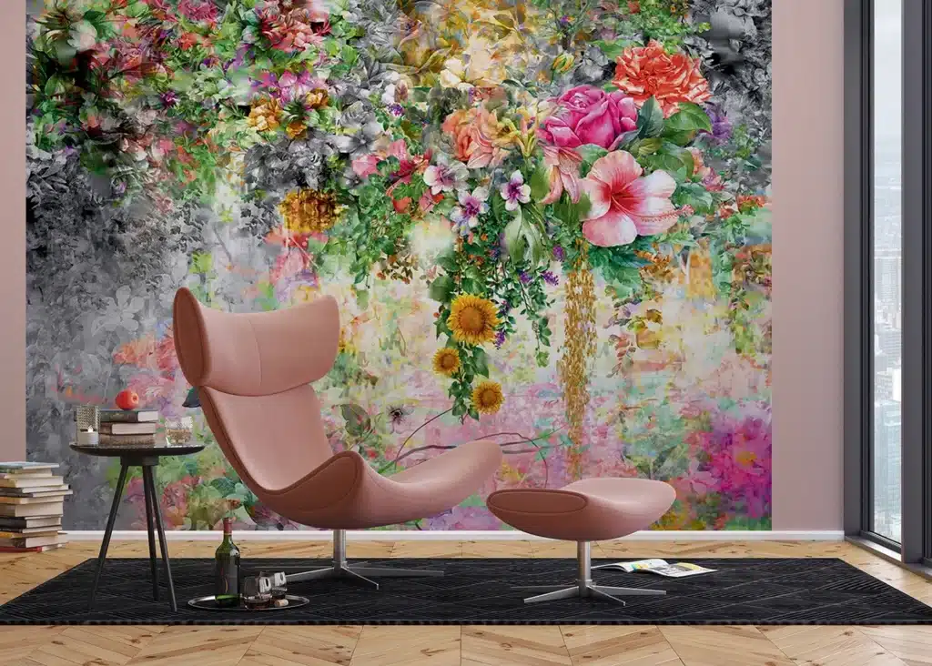 Custom Size Wall Mural Flowers on Concrete | Premium Non-Woven Wallpaper | FTNXXL1219 3