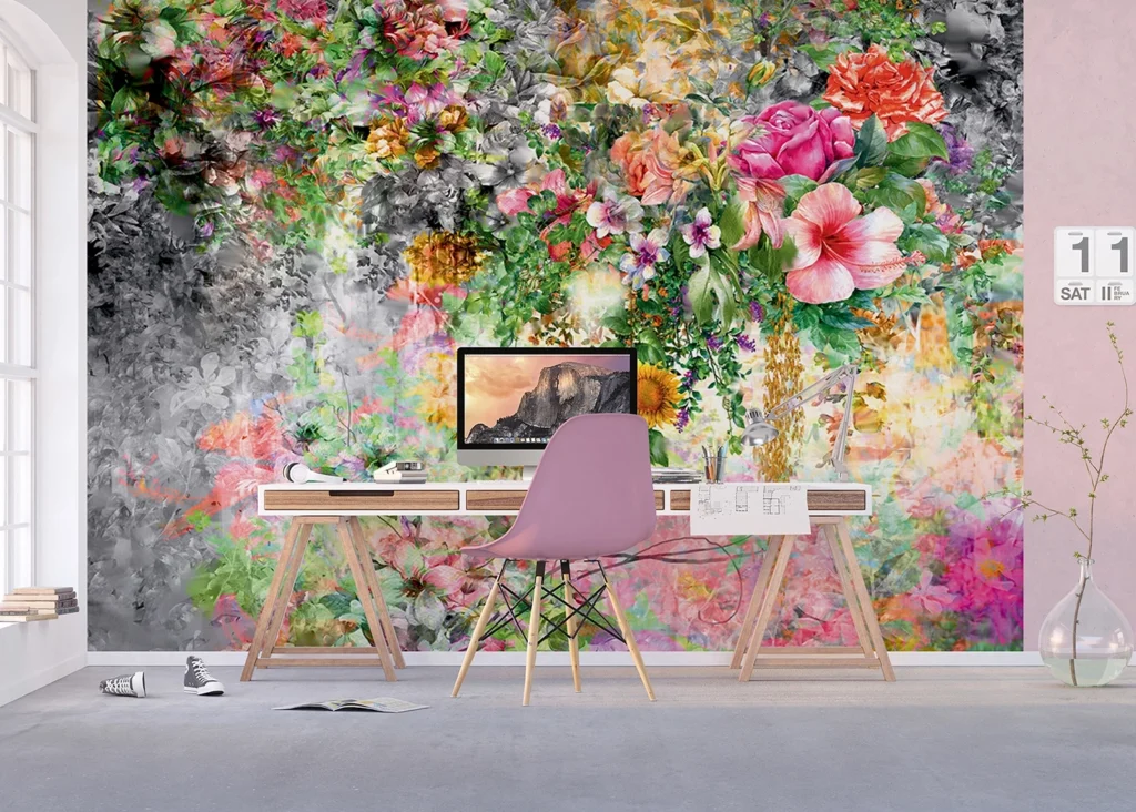 Custom Size Wall Mural Flowers on Concrete | Premium Non-Woven Wallpaper | FTNXXL1219 7