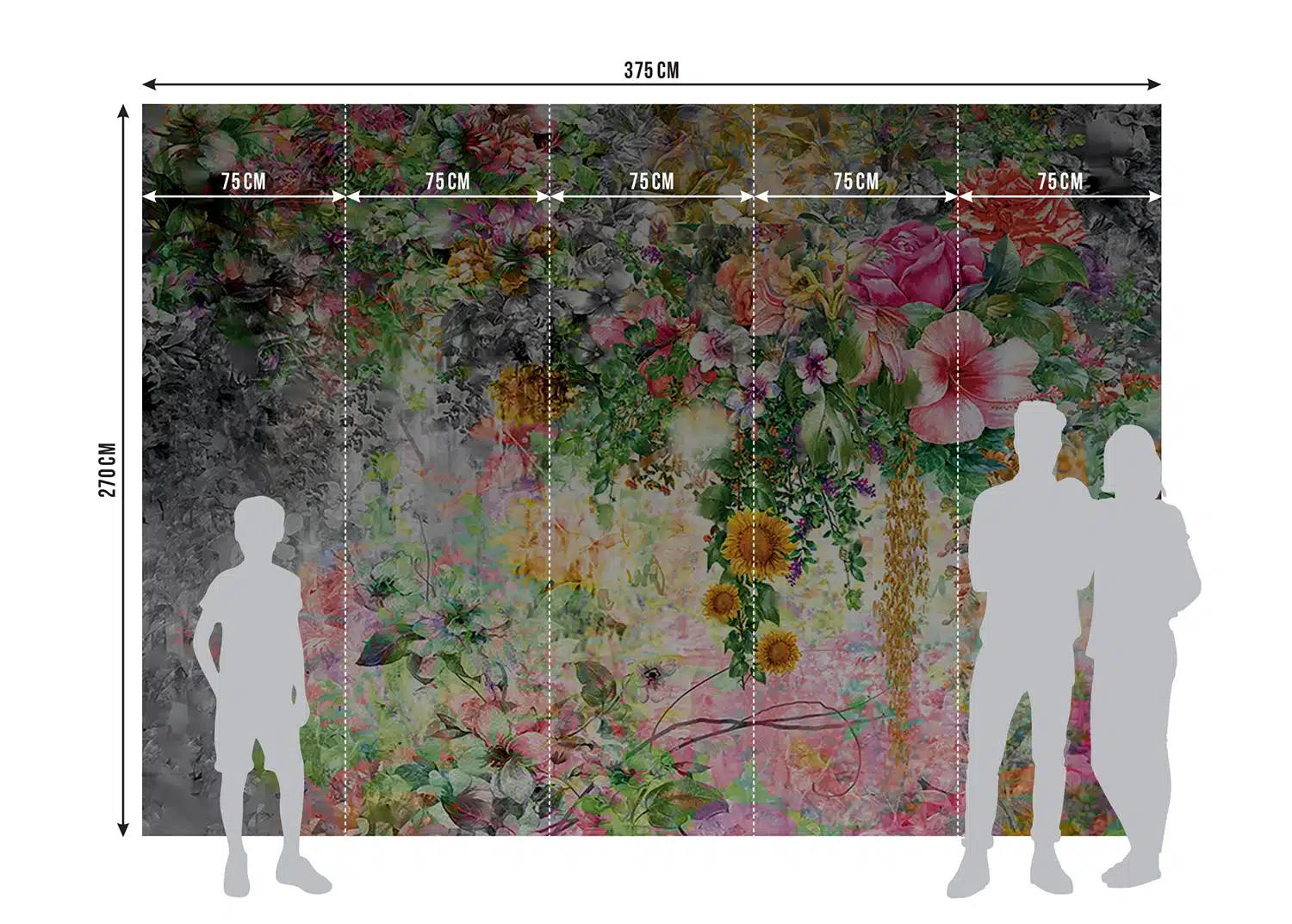 Custom Size Wall Mural Flowers on Concrete | Premium Non-Woven Wallpaper | FTNXXL1219 8