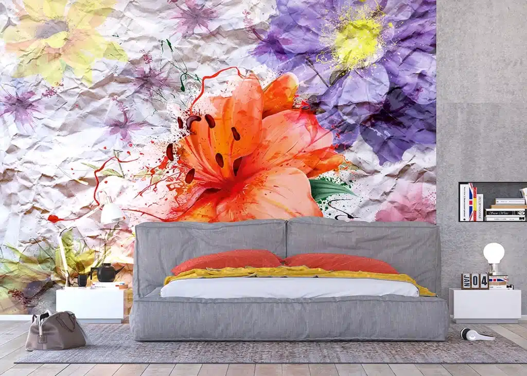Custom Size Wall Mural Flowers on Crumpled Paper | Premium Non-Woven Wallpaper | FTNXXL1223