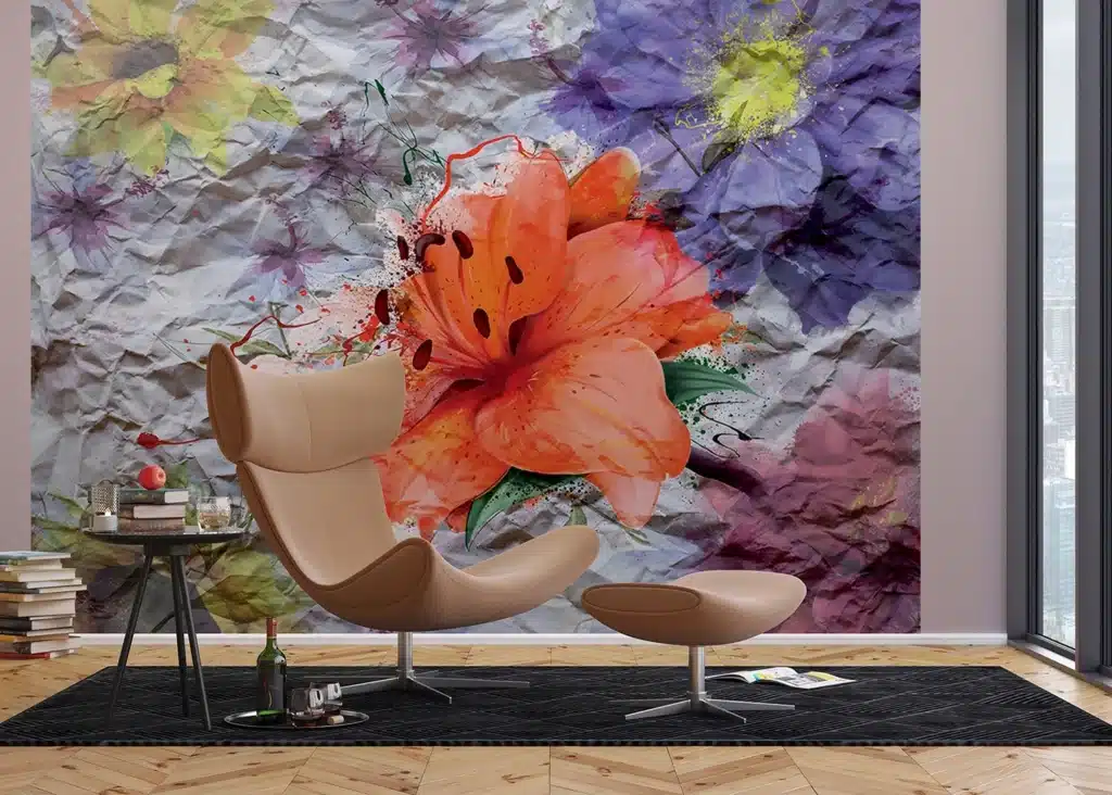 Custom Size Wall Mural Flowers on Crumpled Paper | Premium Non-Woven Wallpaper | FTNXXL1223 2