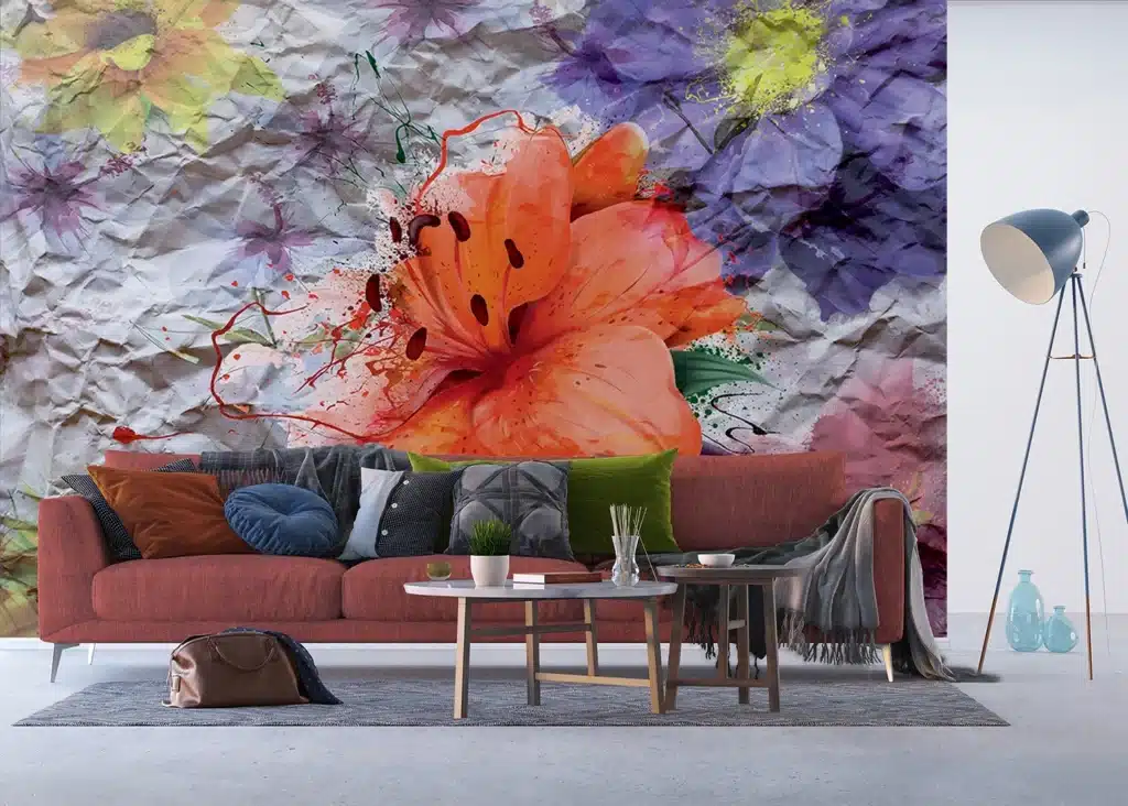 Custom Size Wall Mural Flowers on Crumpled Paper | Premium Non-Woven Wallpaper | FTNXXL1223 3