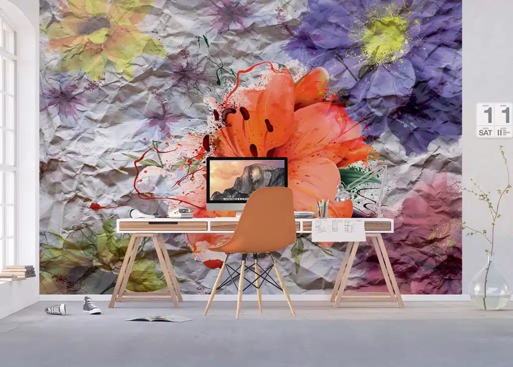 Custom Size Wall Mural Flowers on Crumpled Paper | Premium Non-Woven Wallpaper | FTNXXL1223 5