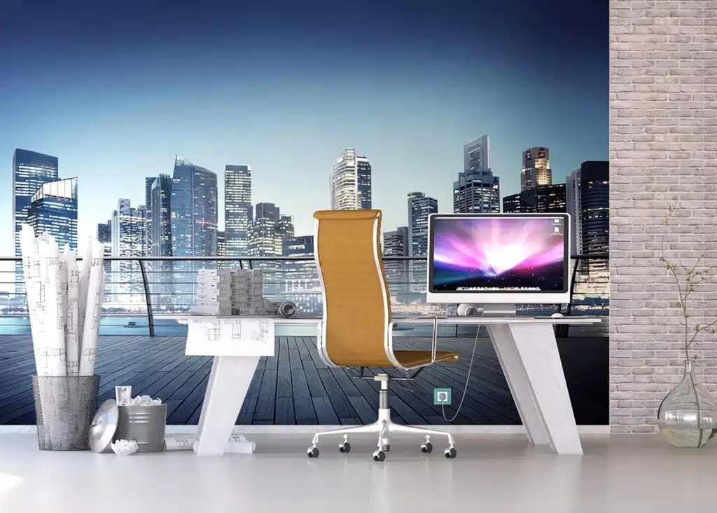 Custom Size Wall Mural City Skyline at Night | Premium Non-Woven Wallpaper | FTNXXL2486 2