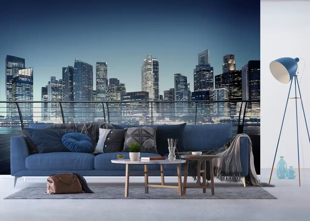 Custom Size Wall Mural City Skyline at Night | Premium Non-Woven Wallpaper | FTNXXL2486 6