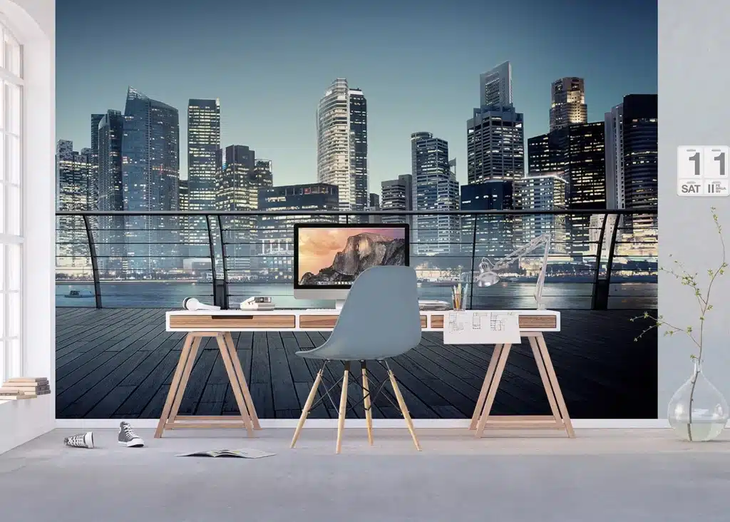 Custom Size Wall Mural City Skyline at Night | Premium Non-Woven Wallpaper | FTNXXL2486