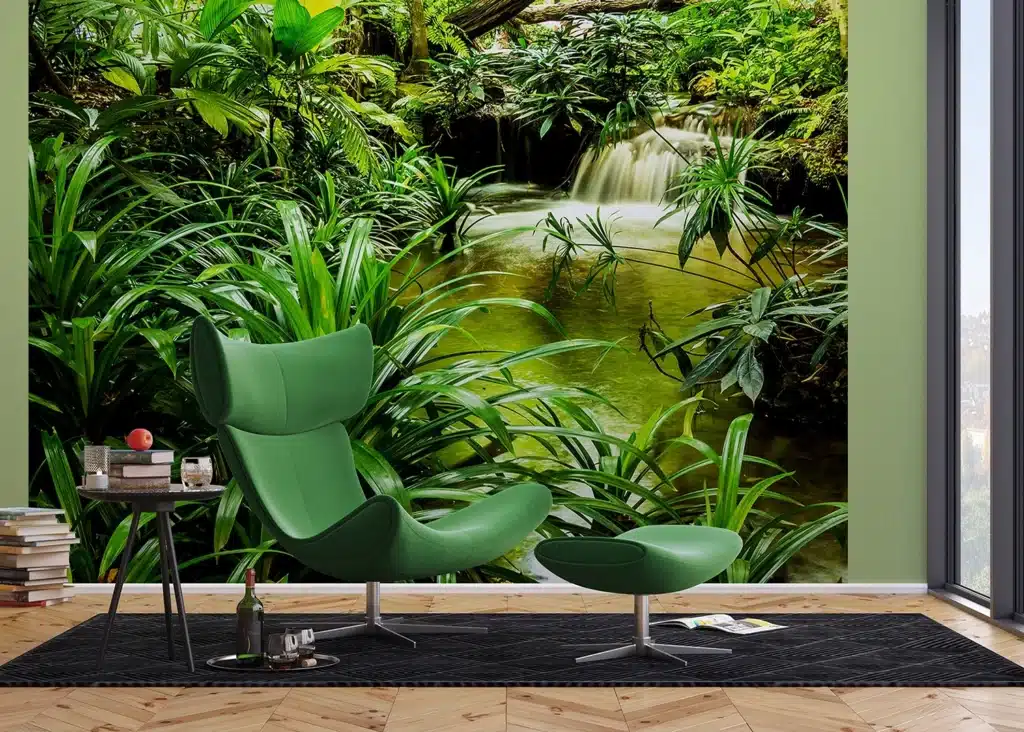 Custom Size Wall Mural Jungle Waterfall Lagoon | Premium Non-Woven Wallpaper | FTNXXL2491