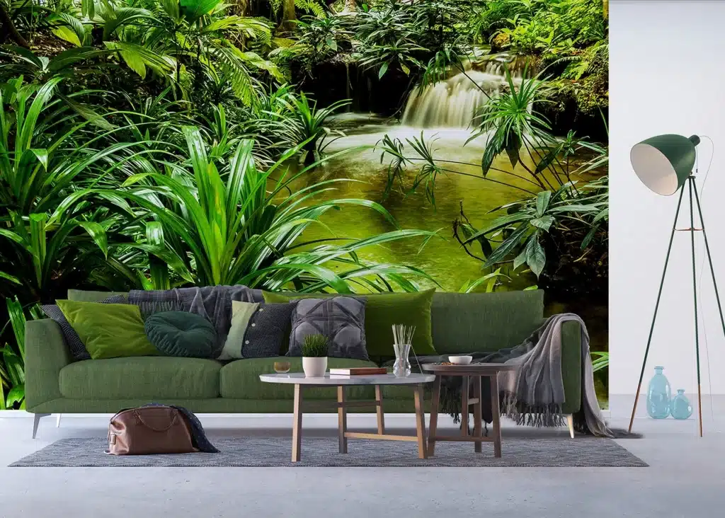 Custom Size Wall Mural Jungle Waterfall Lagoon | Premium Non-Woven Wallpaper | FTNXXL2491 4