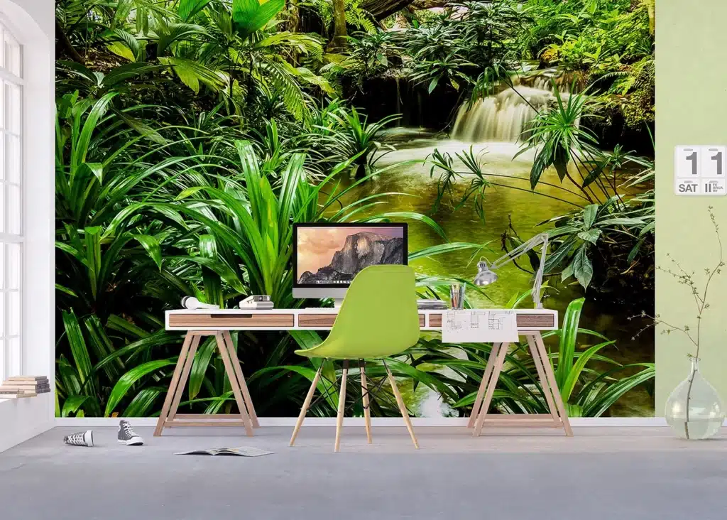 Custom Size Wall Mural Jungle Waterfall Lagoon | Premium Non-Woven Wallpaper | FTNXXL2491 7