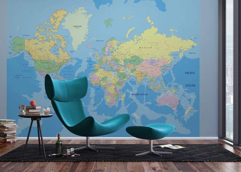 Custom Size Wall Mural World Map | Premium Non-Woven Wallpaper | FTNXXL2495