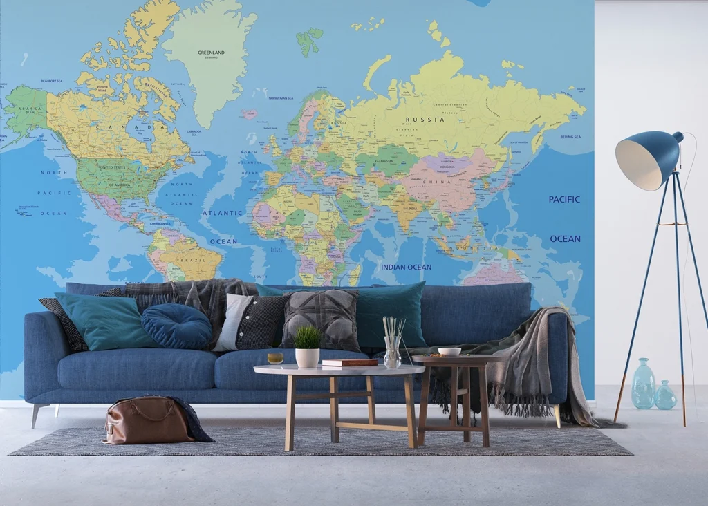 Custom Size Wall Mural World Map | Premium Non-Woven Wallpaper | FTNXXL2495 3