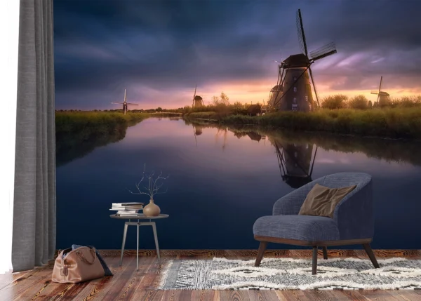 Vliesová fototapeta na zed' Větrné Mlýny Kinderdijk-Elshout | 375 x 270 cm | FTNXXL 3022