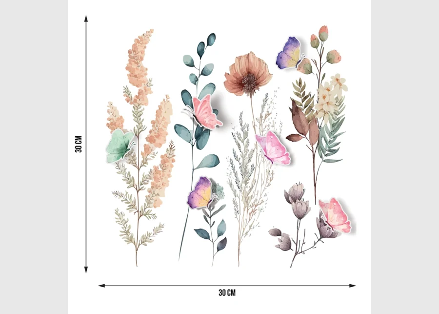 Wall Stickers Watercolor Flowers, 30 x 30 cm, SS 3921 - Image 3